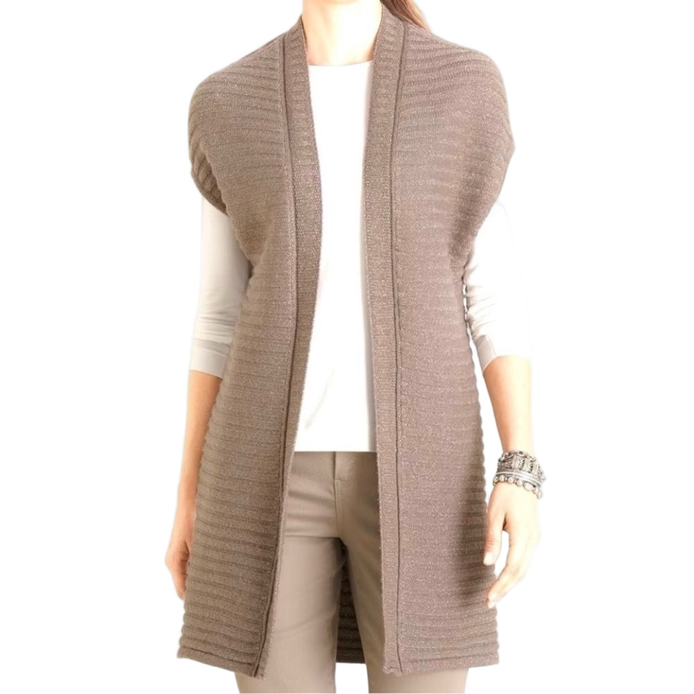 Chico’s Shimmer Wool Blend Taupe Beige Rib-Detail Sweater Vest - Sz 3P (X-Large)